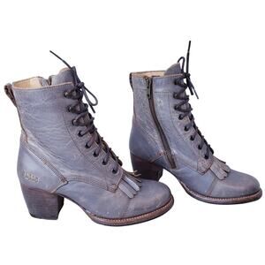 BED/STU Finis Distressed Leather Kiltie Boots Heeled Women's Size 8.5 in Gray